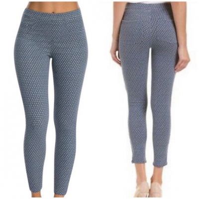 SPANX Jean-ish Ankle Leggings Stretch Pull-On Back-Pocket Polka Dot Blue Grey M